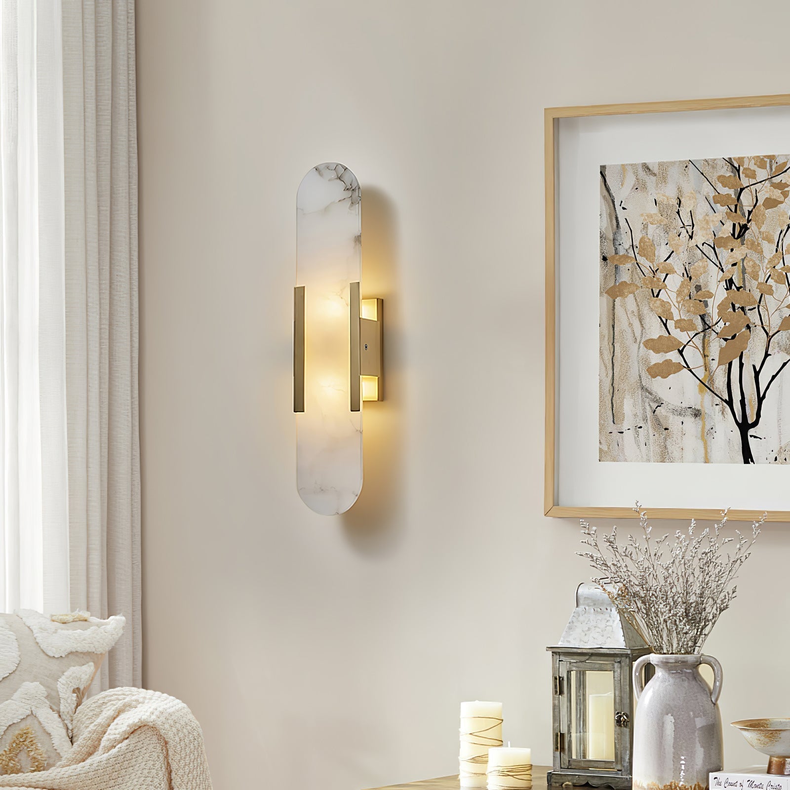 Modern Alabaster Elongated Marble LED Wall Sconce 2-Light