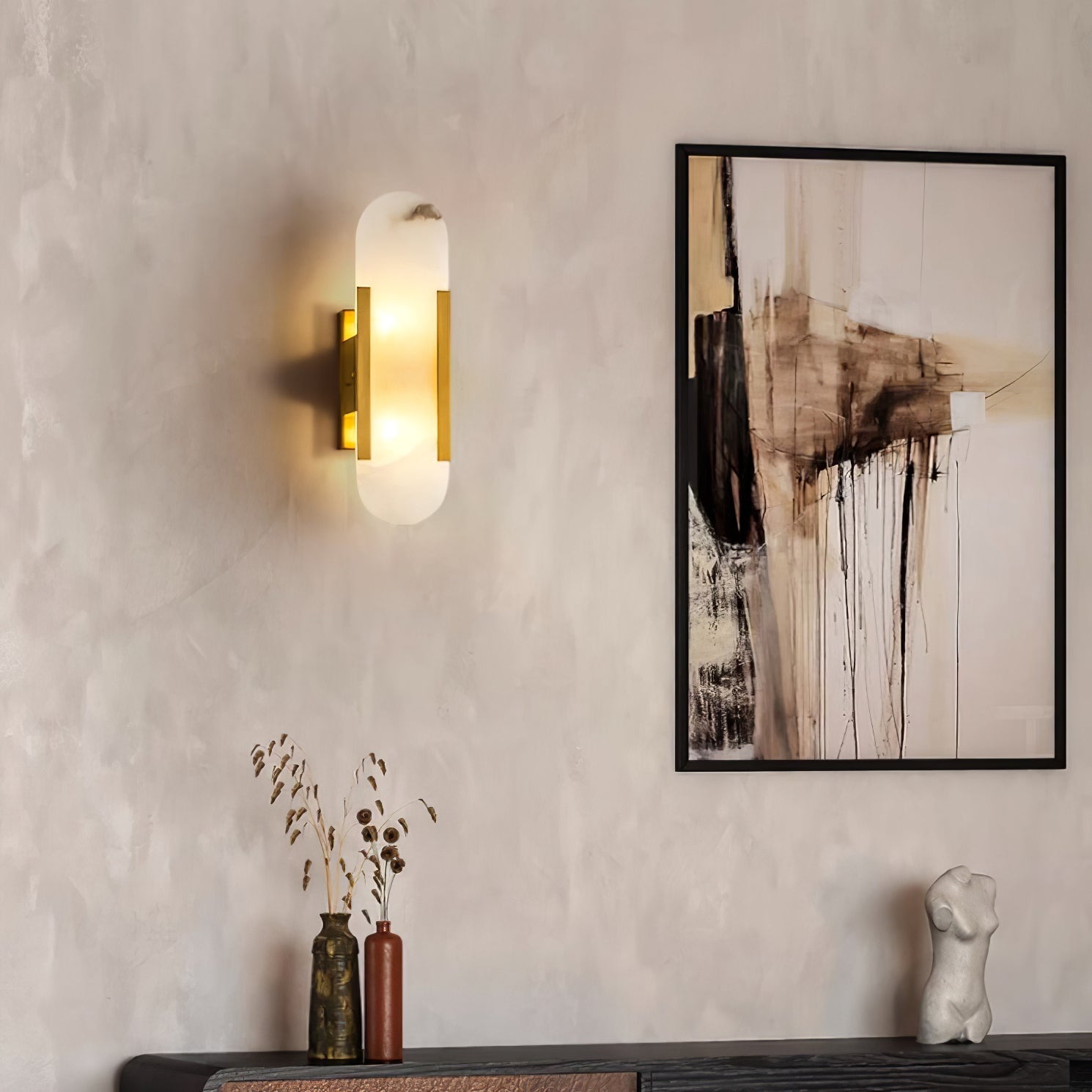 Modern Alabaster Elongated Marble LED Wall Sconce 2-Light