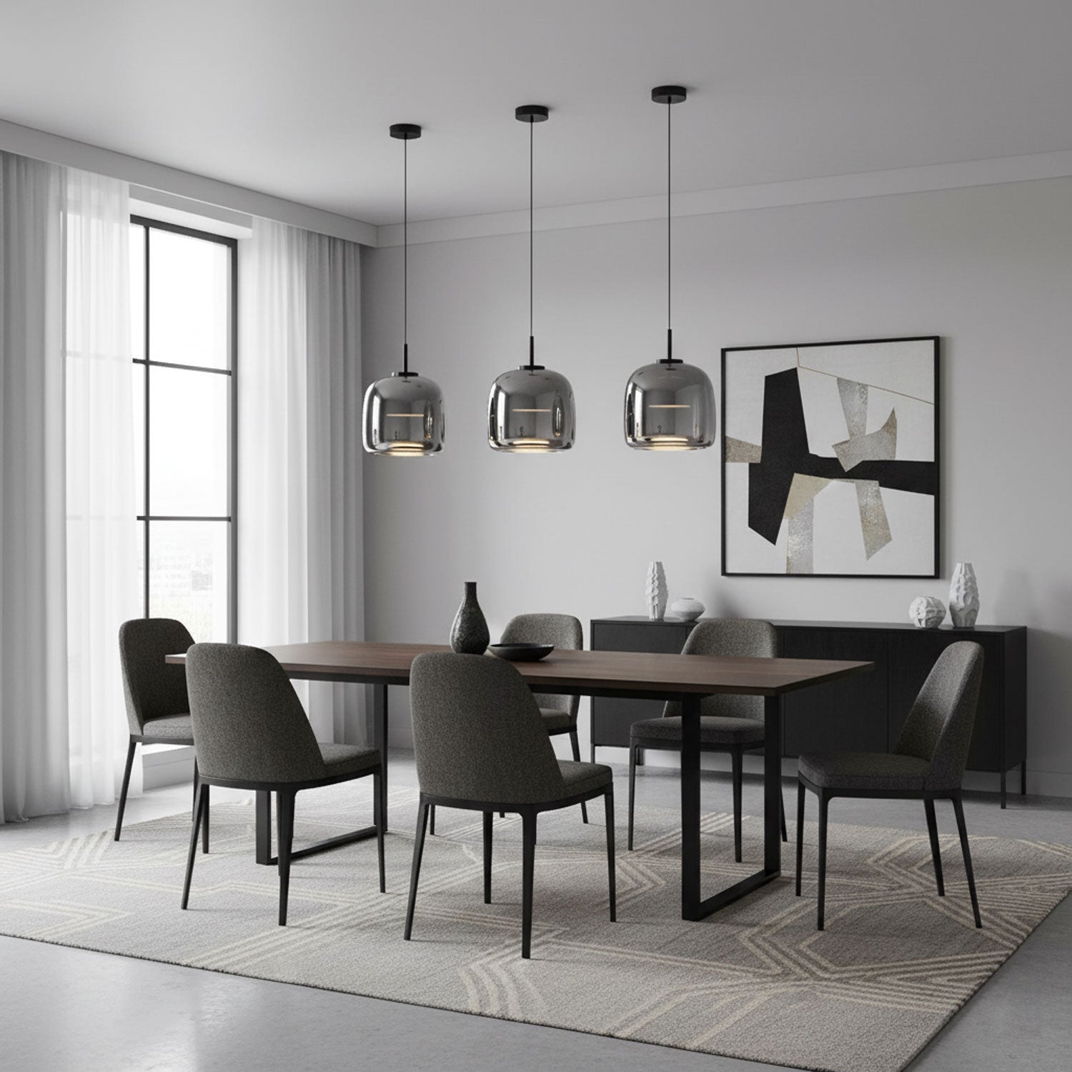 Modern Smoked Glass Dome LED Pendant Light 1-Light