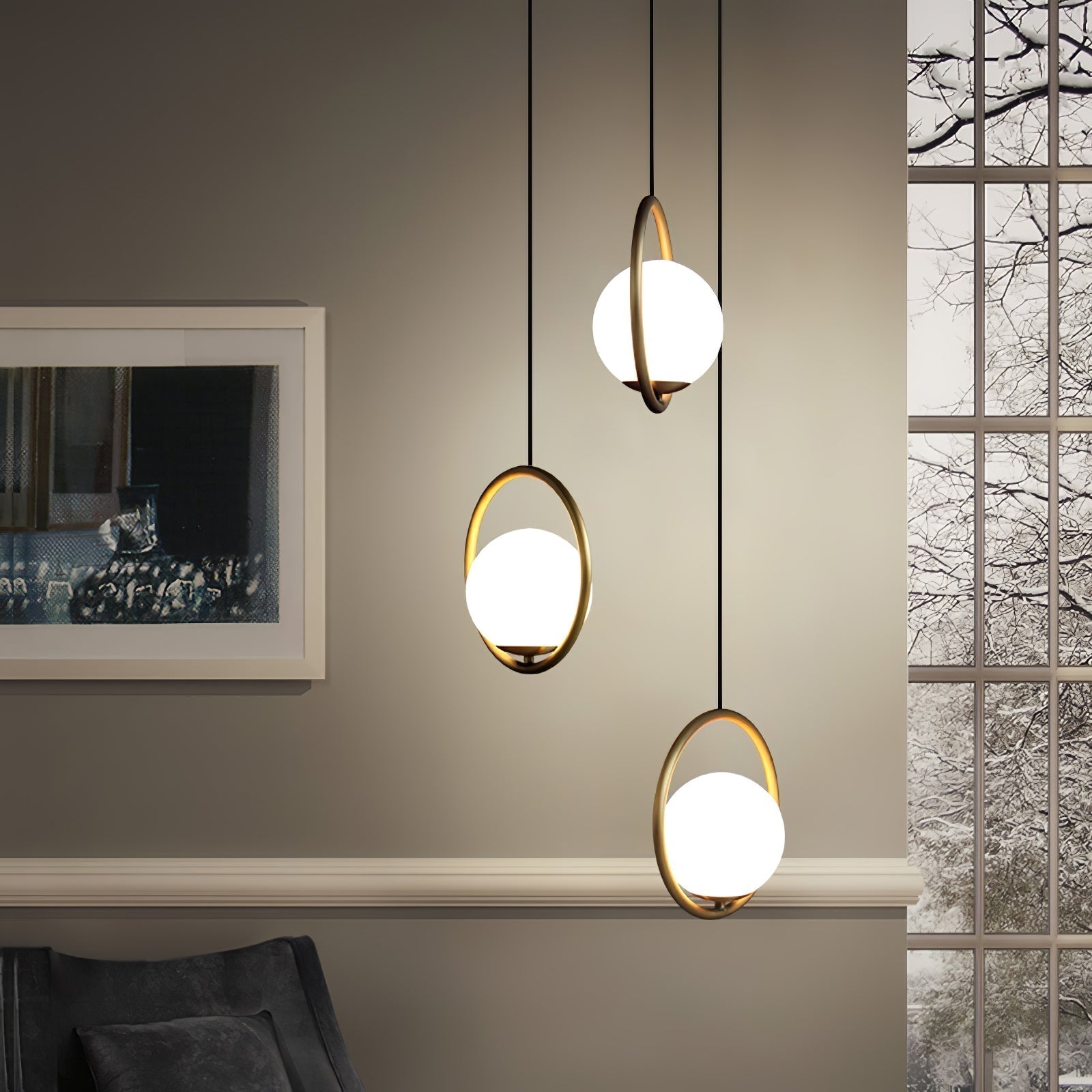 Modern Brass Ring Globe Glass Pendant Light 1-Light