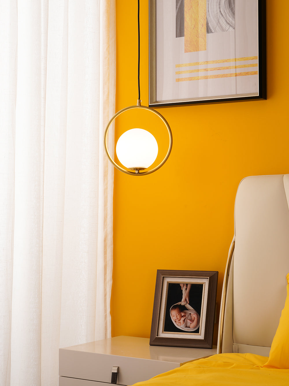 Modern Brass Ring Globe Glass Pendant Light 1-Light