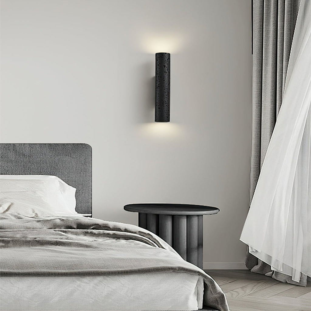 Modern Minimalist Black Travertine Tube Wall Sconce LED 1-Light