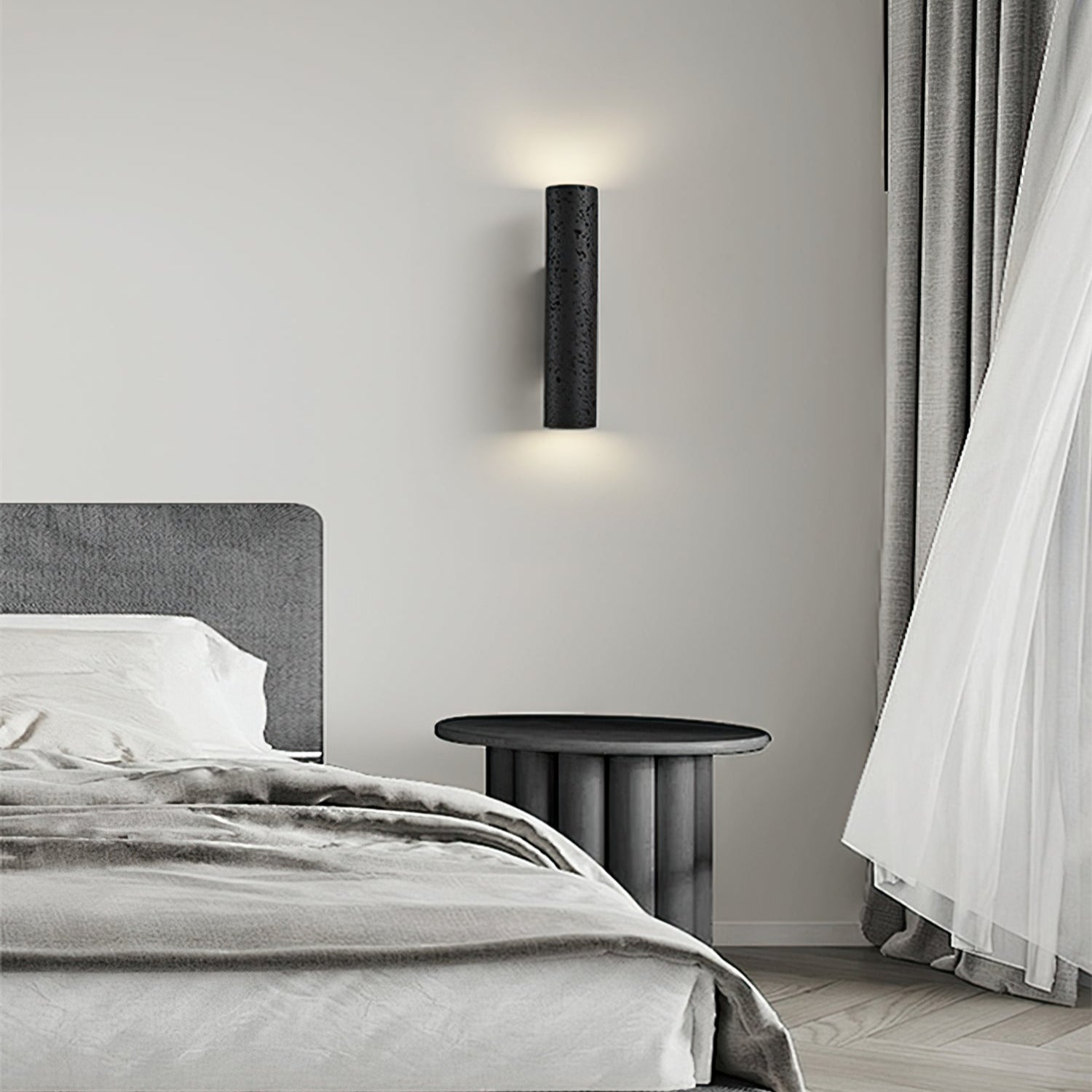 Modern Minimalist Black Travertine Tube Wall Sconce LED 1-Light