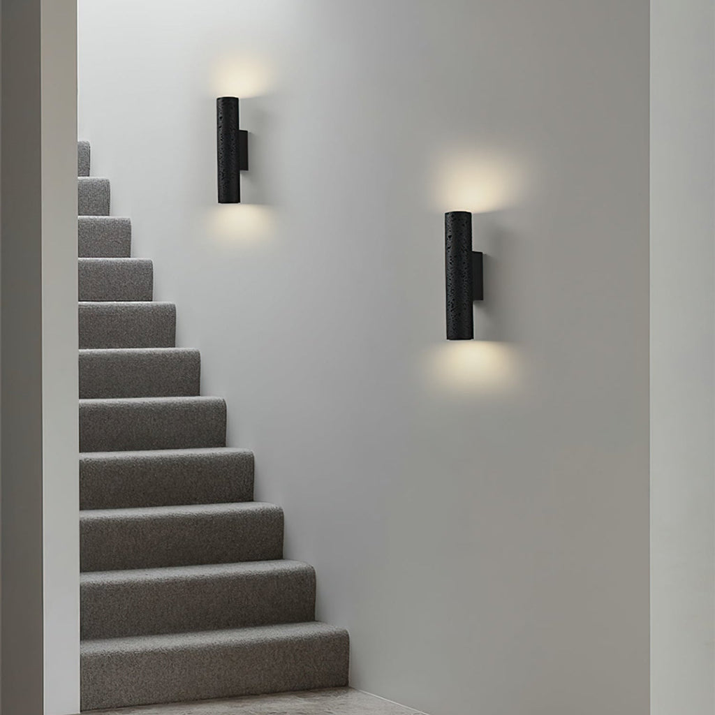Modern Minimalist Black Travertine Tube Wall Sconce LED 1-Light