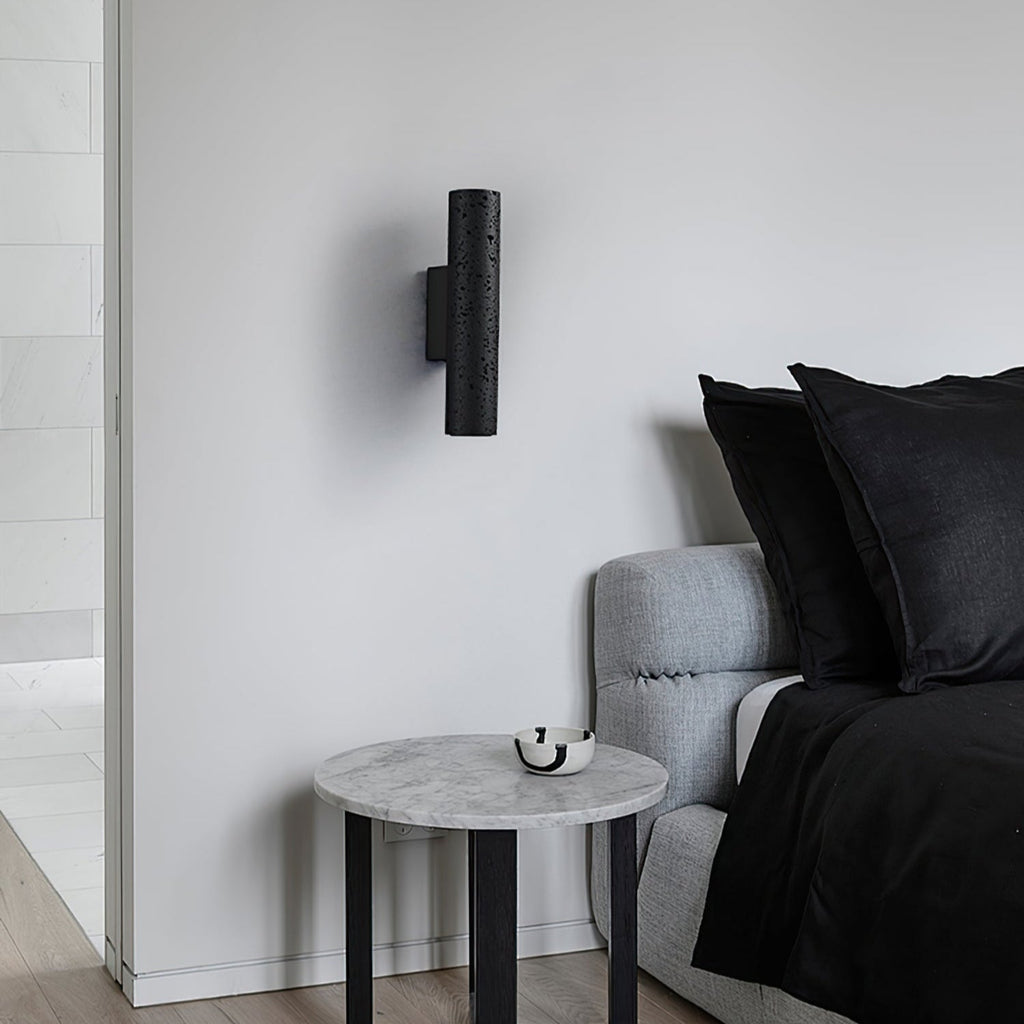 Modern Minimalist Black Travertine Tube Wall Sconce LED 1-Light