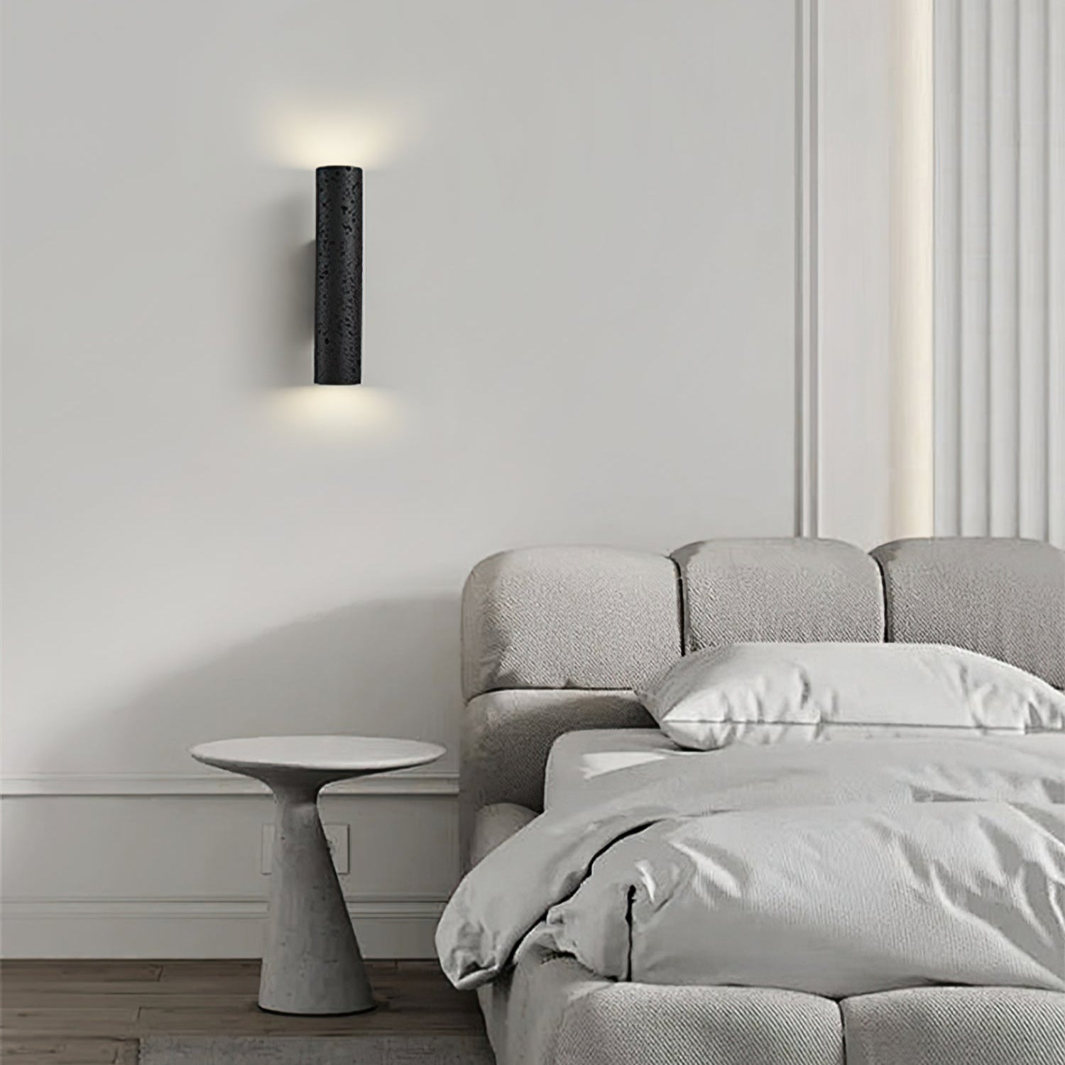 Modern Minimalist Black Travertine Tube Wall Sconce LED 1-Light