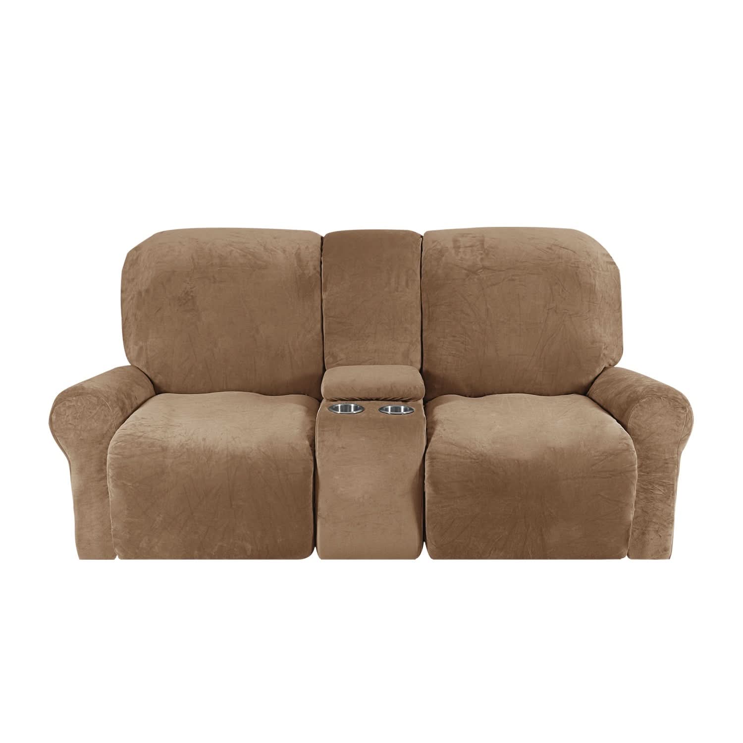 Guili | 2-Seater Recliner Sofa Cover with Cup Holders – Velvet Plush