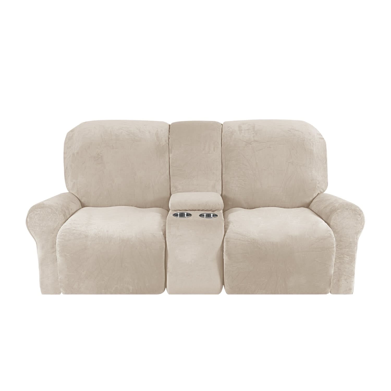 Guili | 2-Seater Recliner Sofa Cover with Cup Holders – Velvet Plush