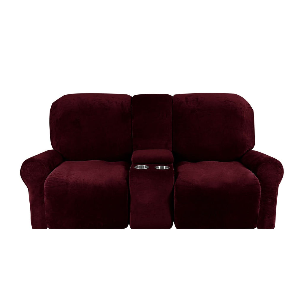 Guili | 2-Seater Recliner Sofa Cover with Cup Holders – Velvet Plush