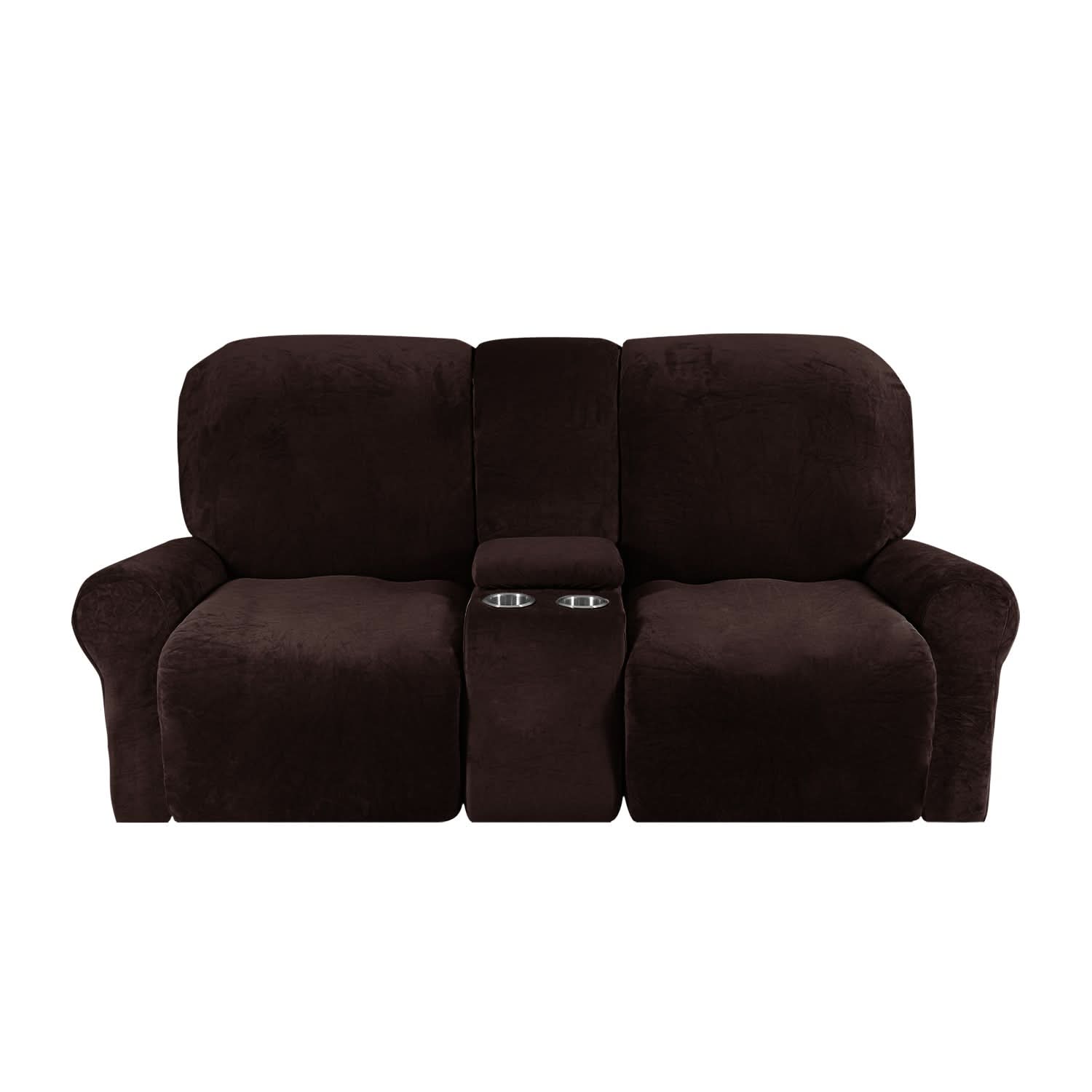 Guili | 2-Seater Recliner Sofa Cover with Cup Holders – Velvet Plush