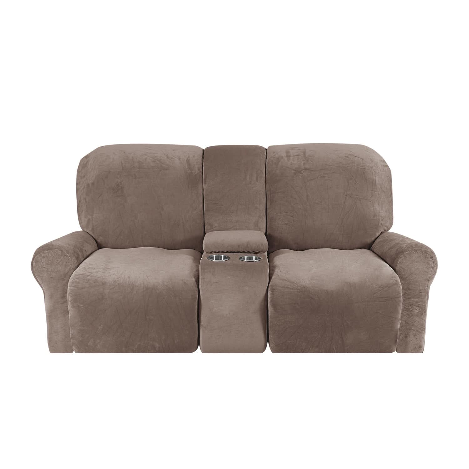 Guili | 2-Seater Recliner Sofa Cover with Cup Holders – Velvet Plush