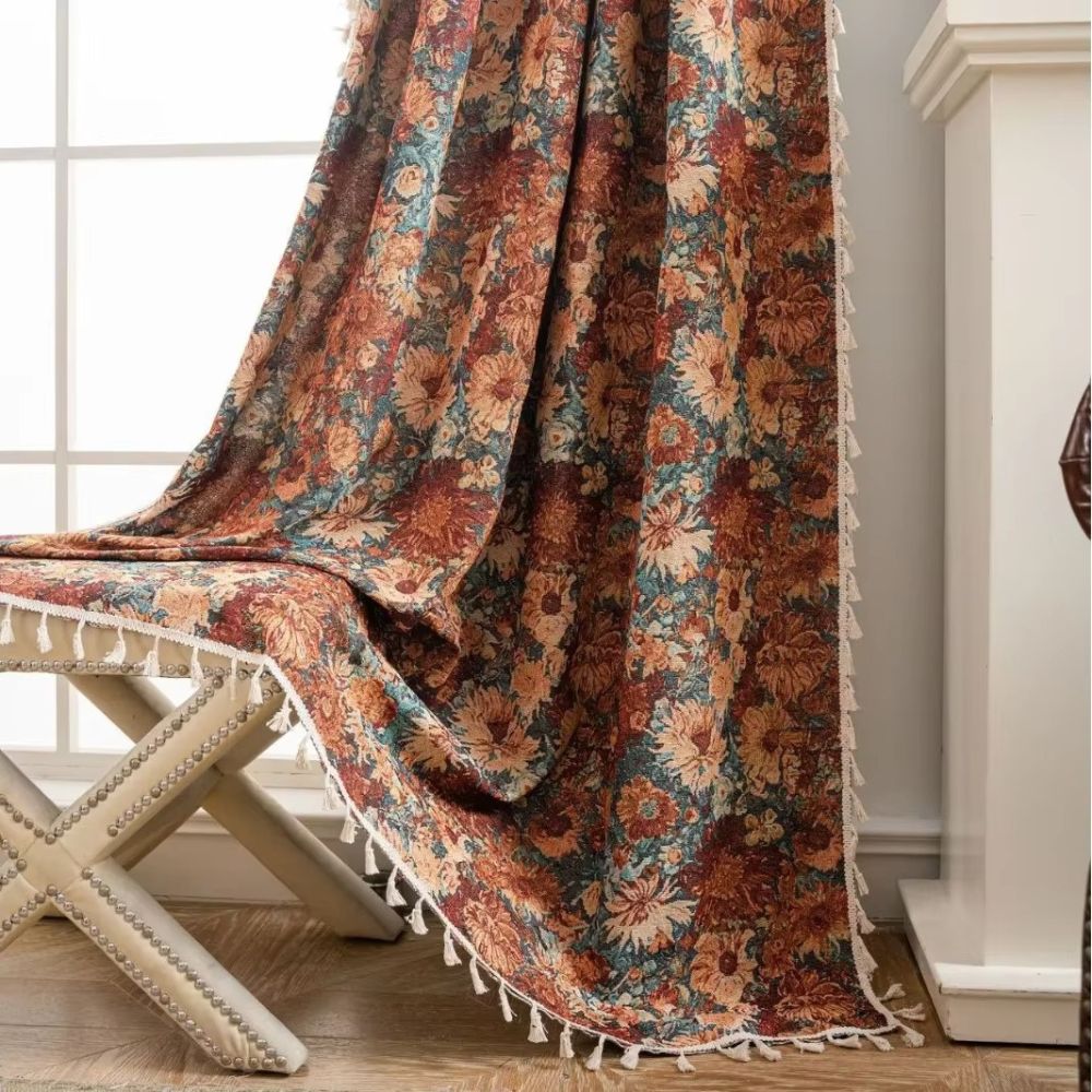 Guili | Ditsy Floral Tassel Curtain Panel for Bedroom or Living Room