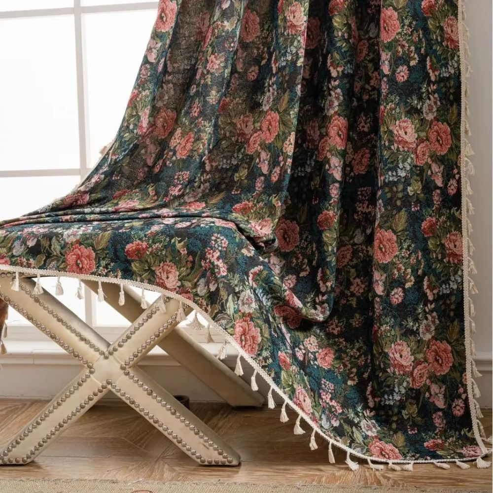 Guili | Ditsy Floral Tassel Curtain Panel for Bedroom or Living Room