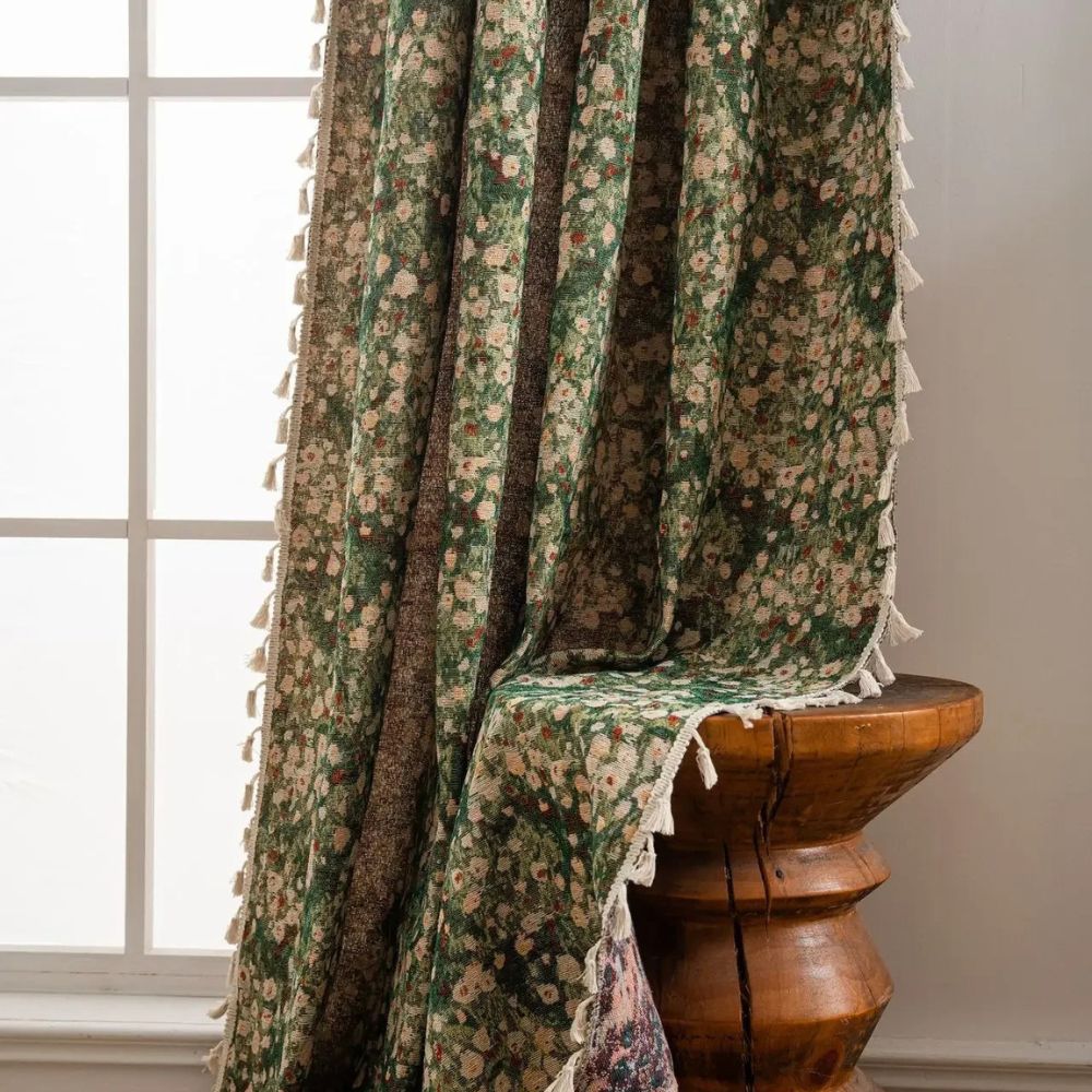 Guili | Ditsy Floral Tassel Curtain Panel for Bedroom or Living Room