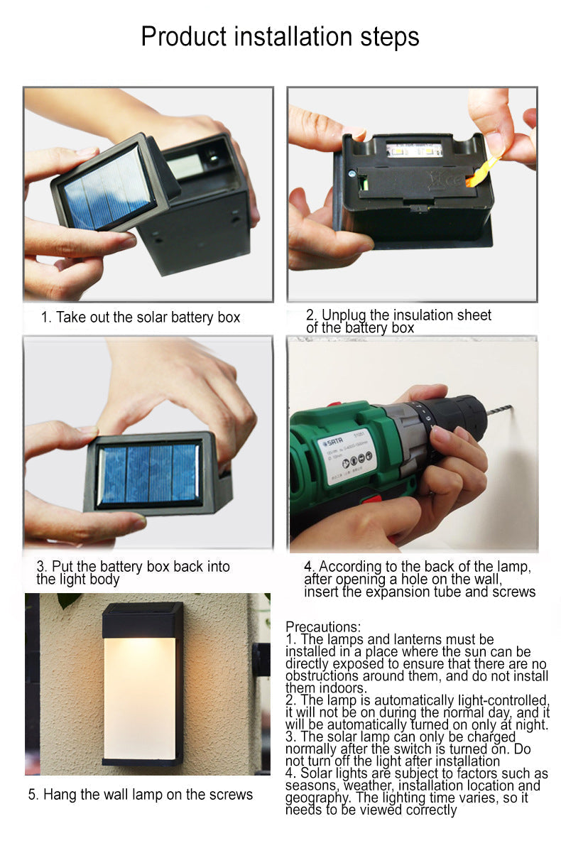 Modern Square Frosted Glass Solar LED Wall Sconce