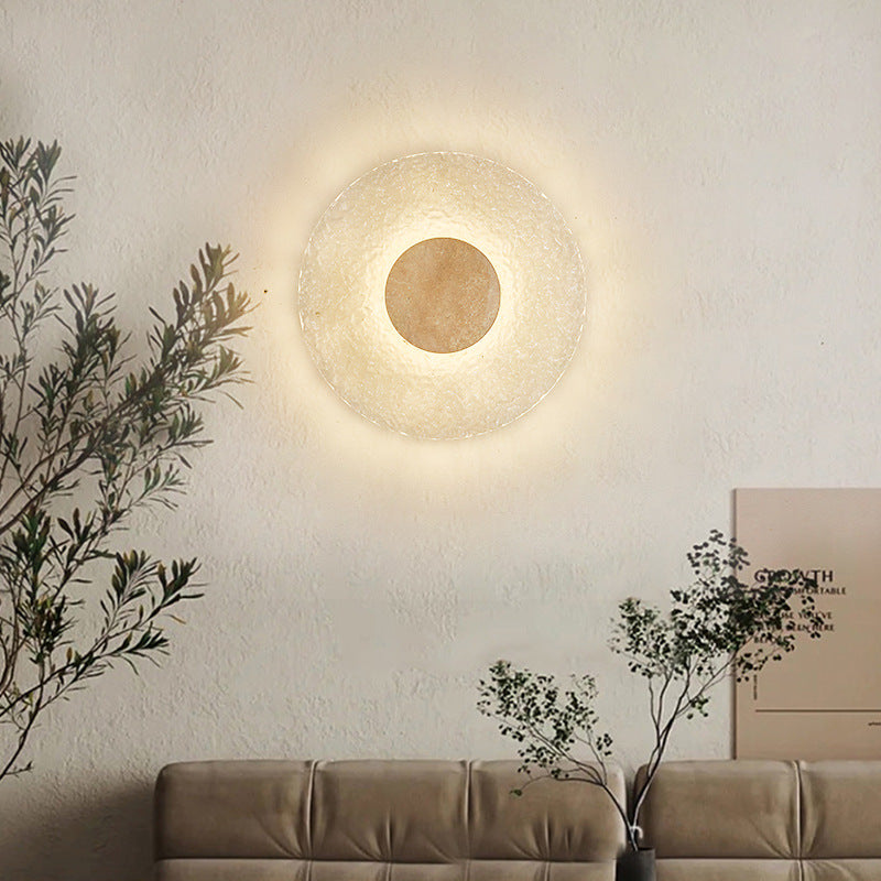 Modern Travertine Acrylic Round Wall Sconce LED 1-light