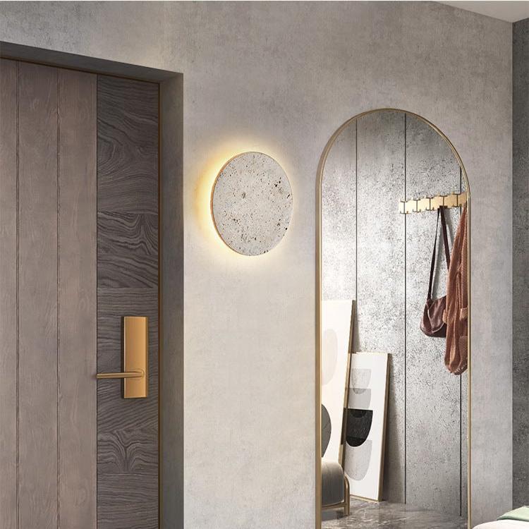 Minimalist Travertine Round Wall Sconce LED 1-light