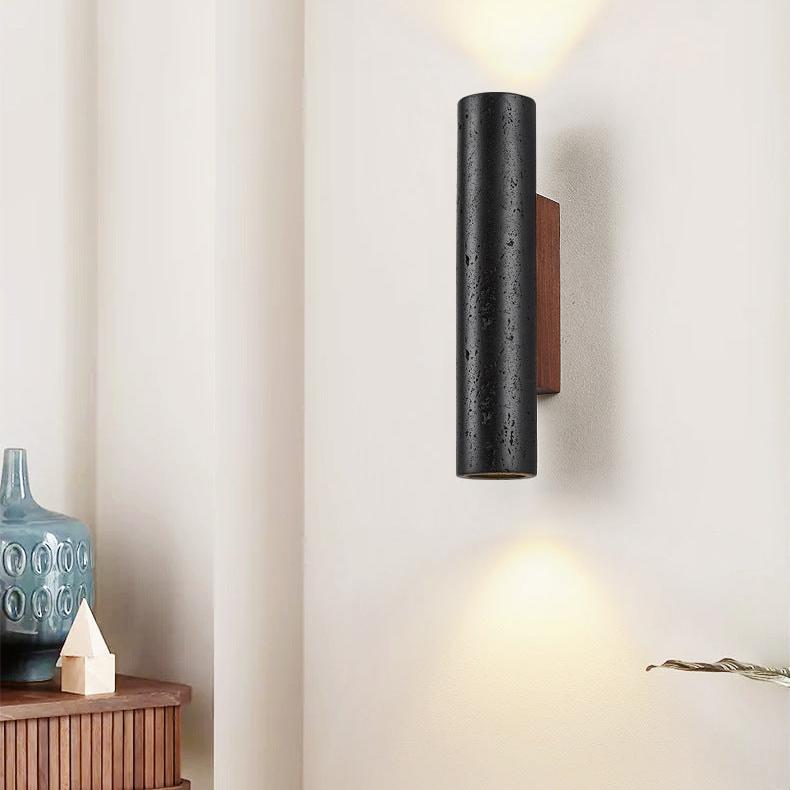 Modern Minimalist Black Travertine Tube Wall Sconce LED 1-Light