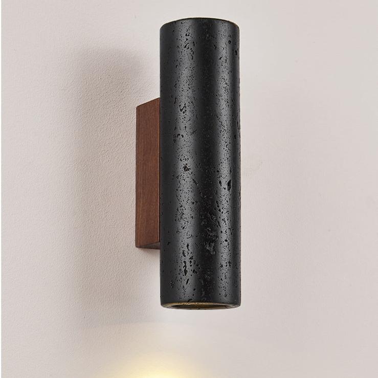 Modern Minimalist Black Travertine Tube Wall Sconce LED 1-Light