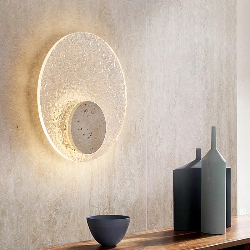 Modern Travertine Acrylic Round Wall Sconce LED 1-light
