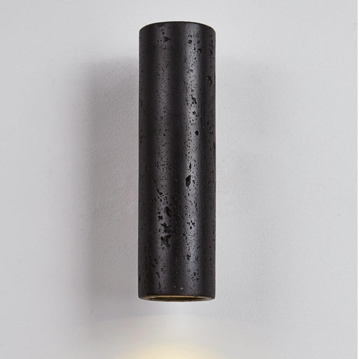 Modern Minimalist Black Travertine Tube Wall Sconce LED 1-Light