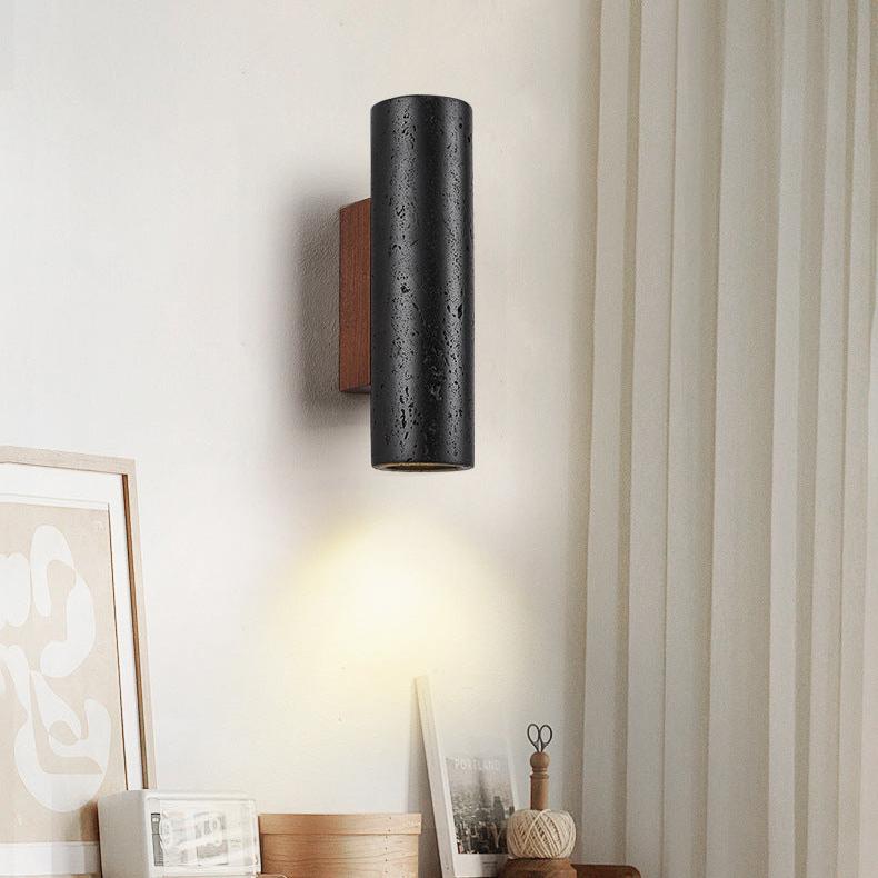 Modern Minimalist Black Travertine Tube Wall Sconce LED 1-Light