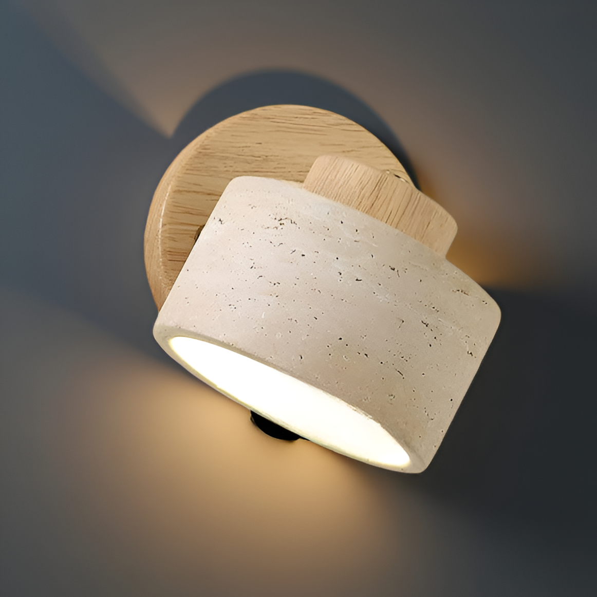 Minimalist Travertine Wood Cylinder Wall Sconce LED 1-light