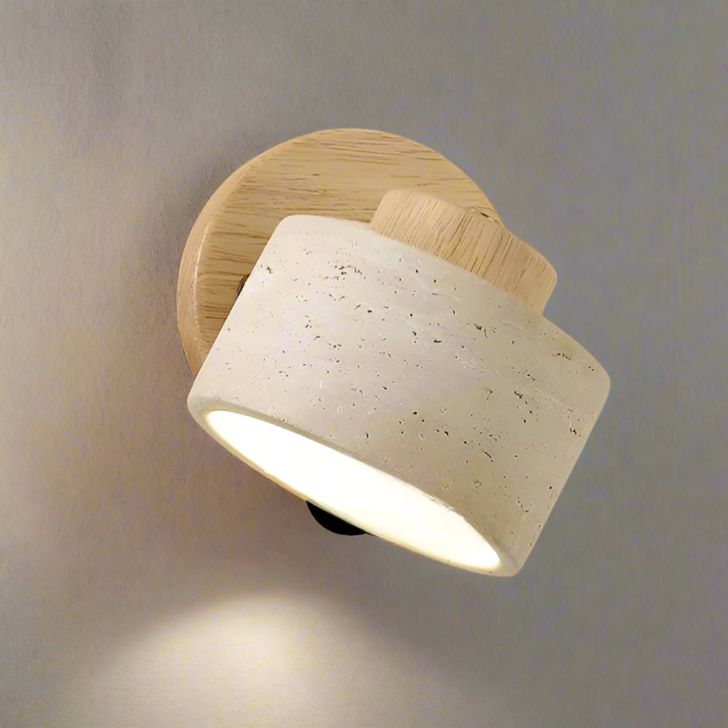 Minimalist Travertine Wood Cylinder Wall Sconce LED 1-light
