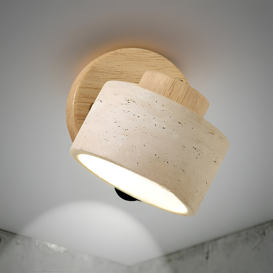 Minimalist Travertine Wood Cylinder Wall Sconce LED 1-light