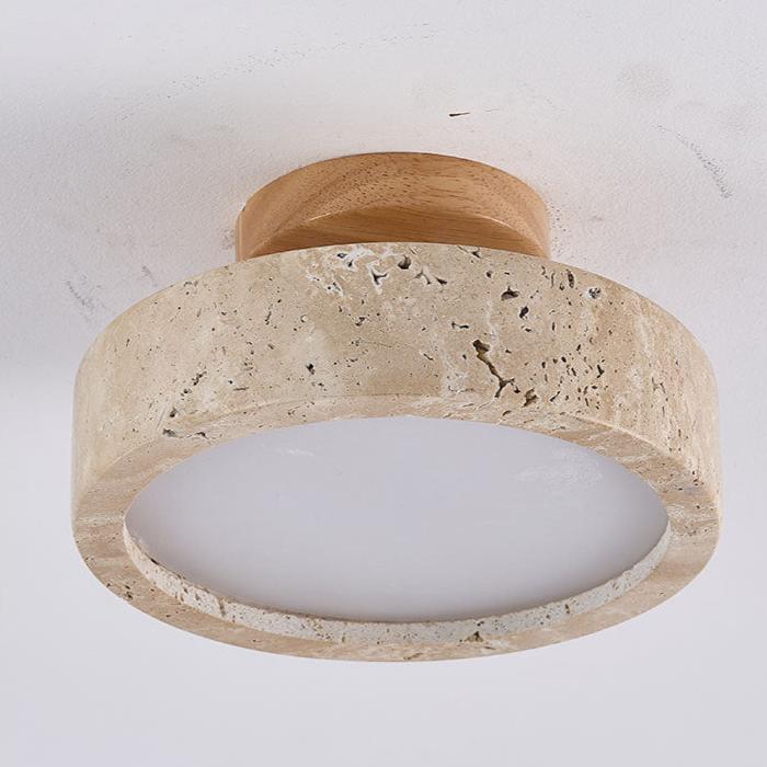 Modern Minimalist Travertine Round LED Ceiling Light 1-Light