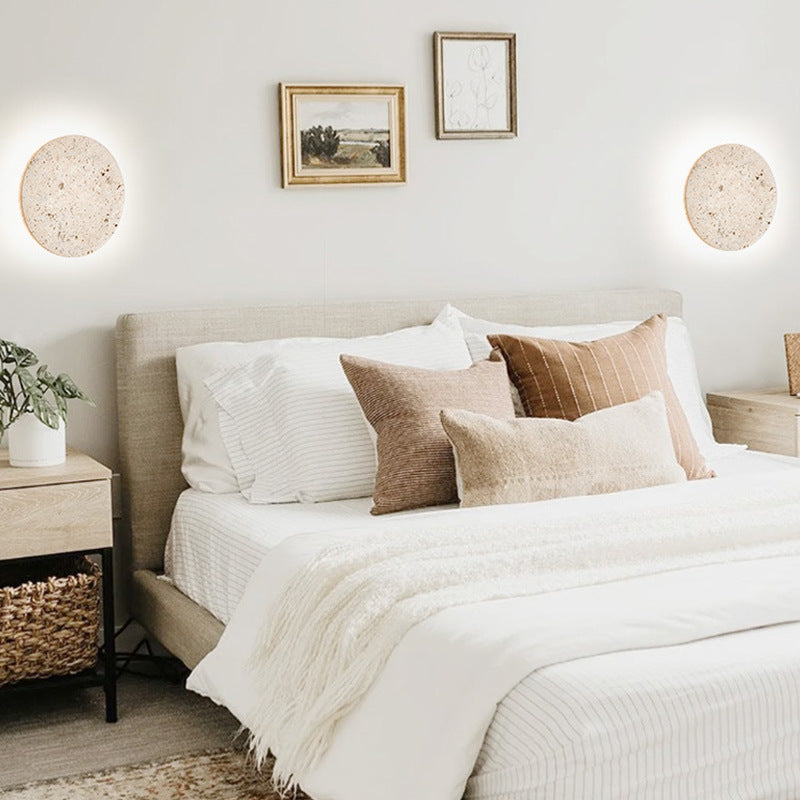 Minimalist Travertine Round Wall Sconce LED 1-light