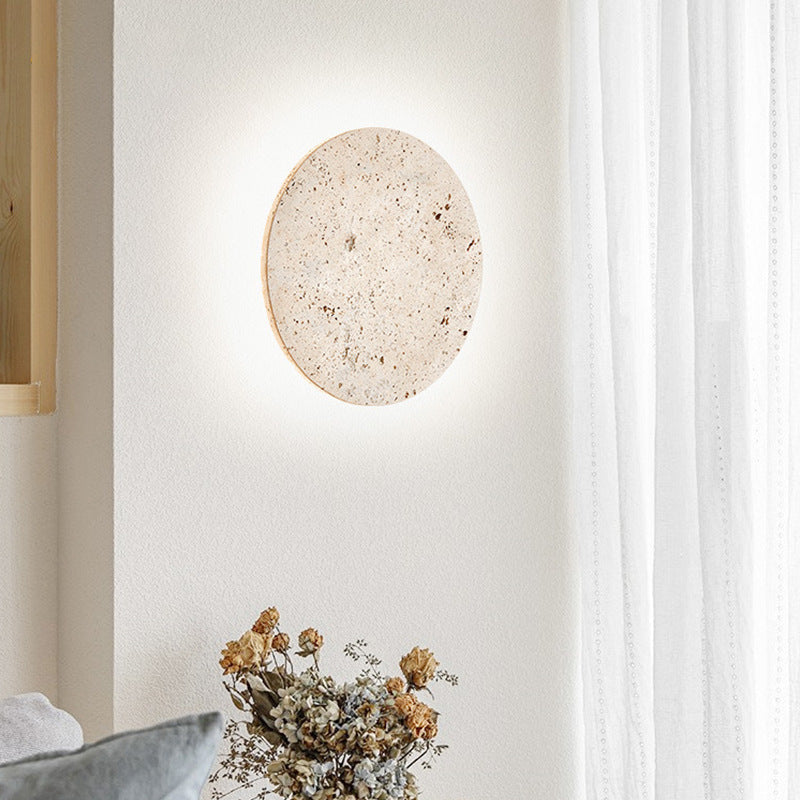Minimalist Travertine Round Wall Sconce LED 1-light