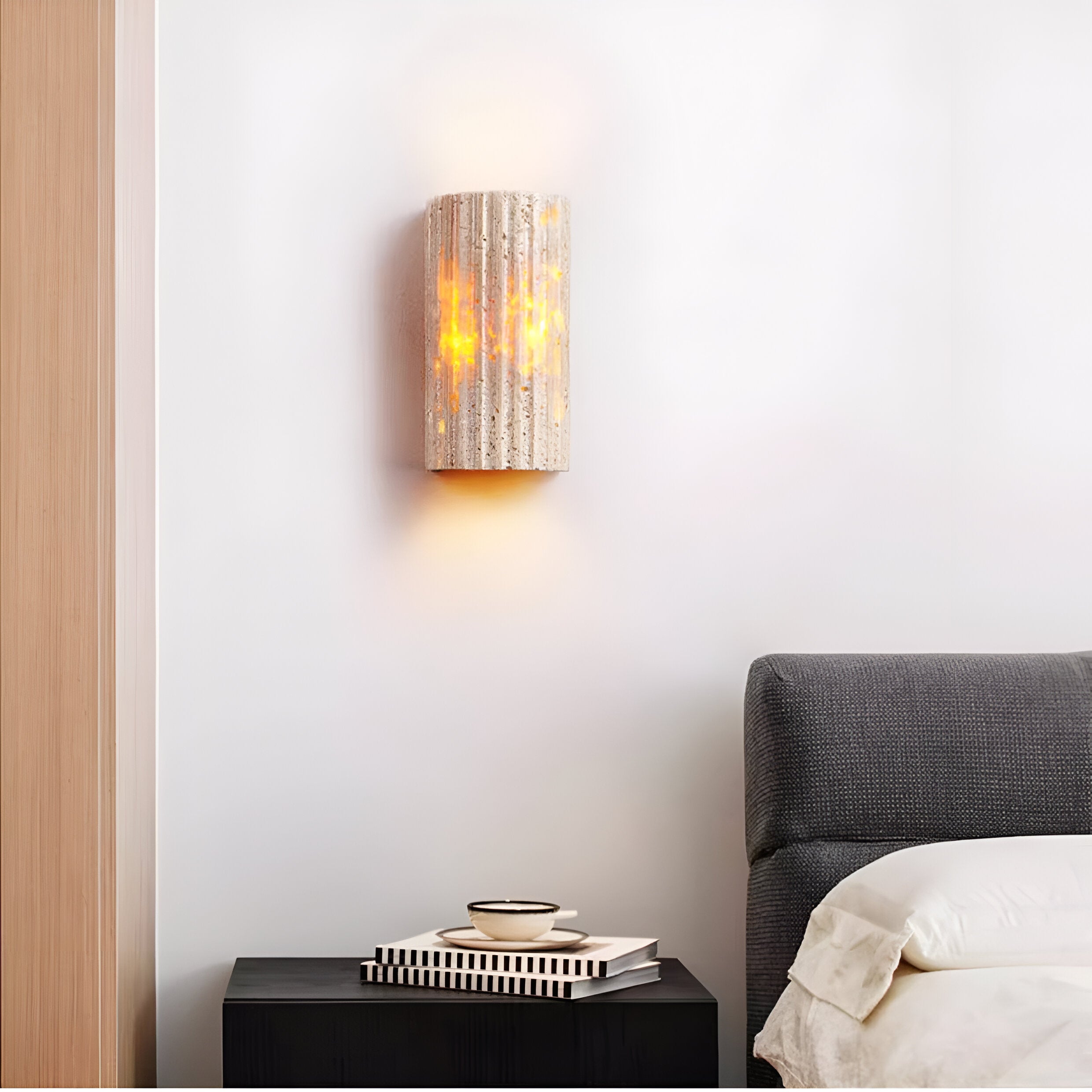 Modern Travertine Stone Cylindrical Outdoor Wall Light LED 1-Light