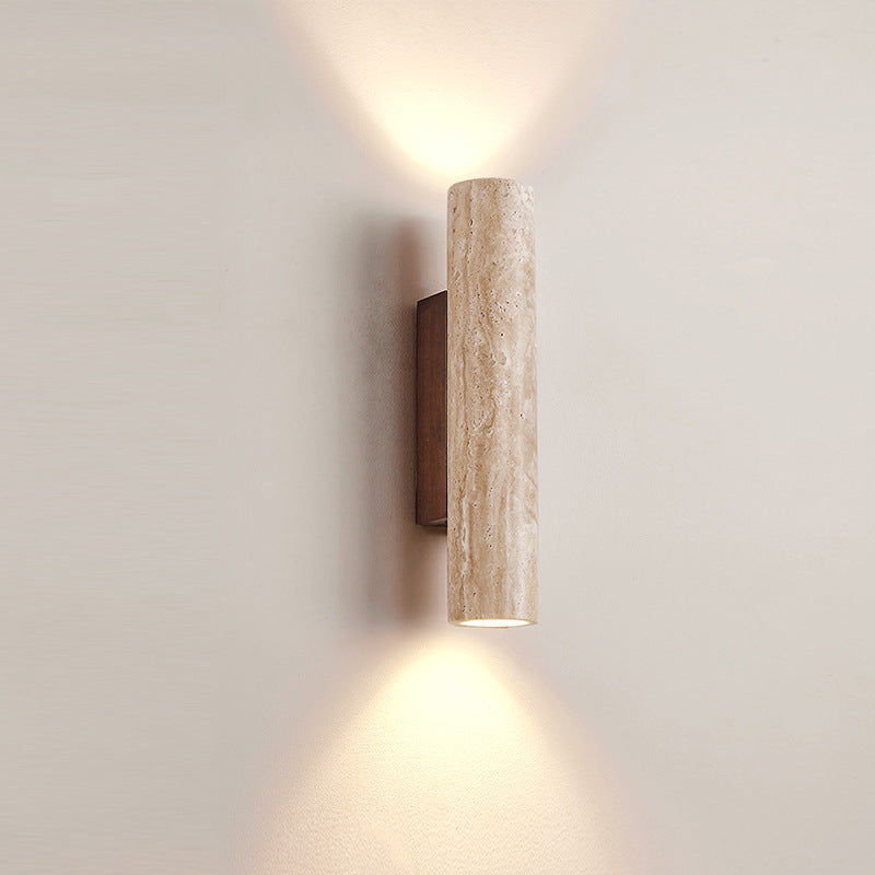 Japandi Travertine Wood Cylinder Wall Sconce LED 1-light