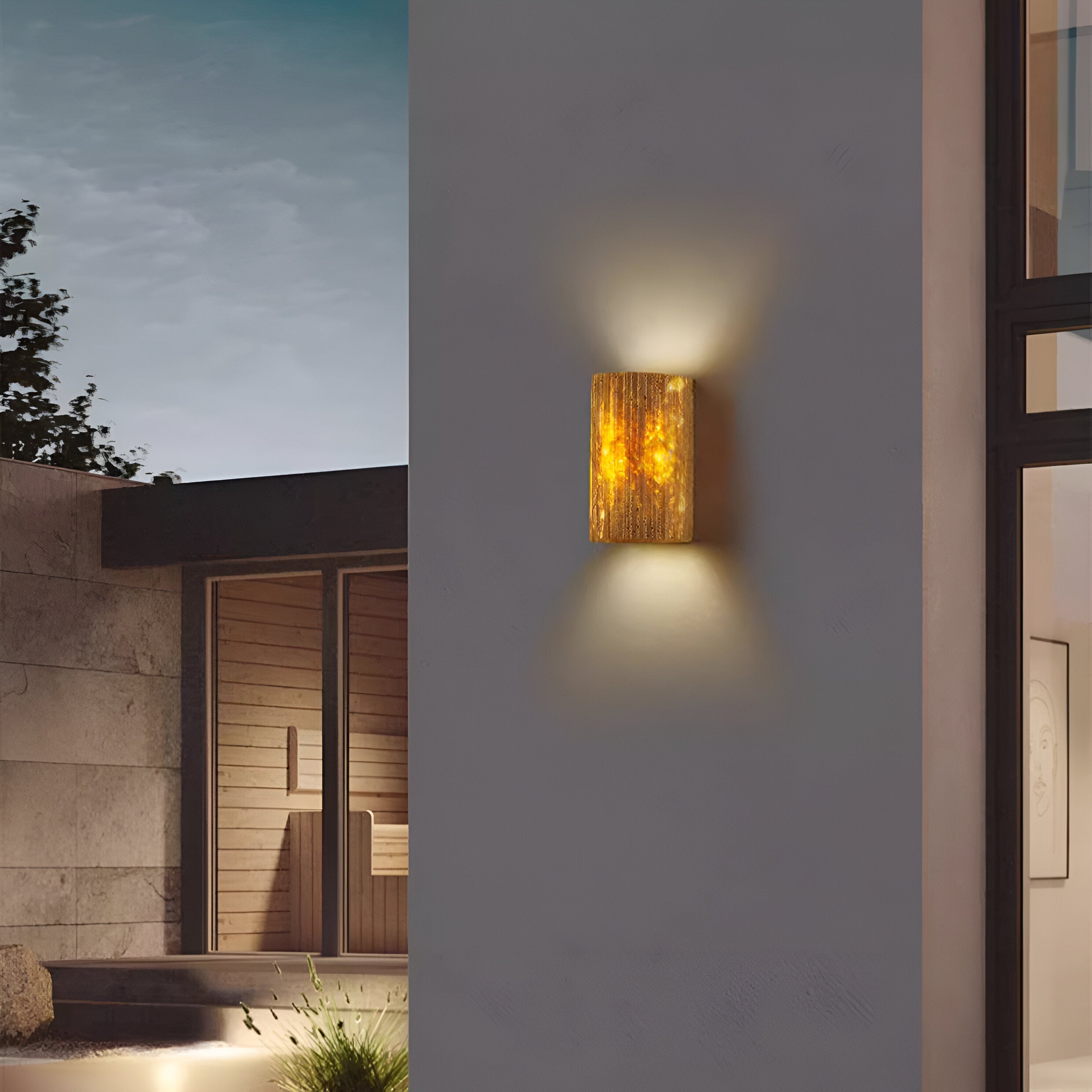 Modern Travertine Stone Cylindrical Outdoor Wall Light LED 1-Light