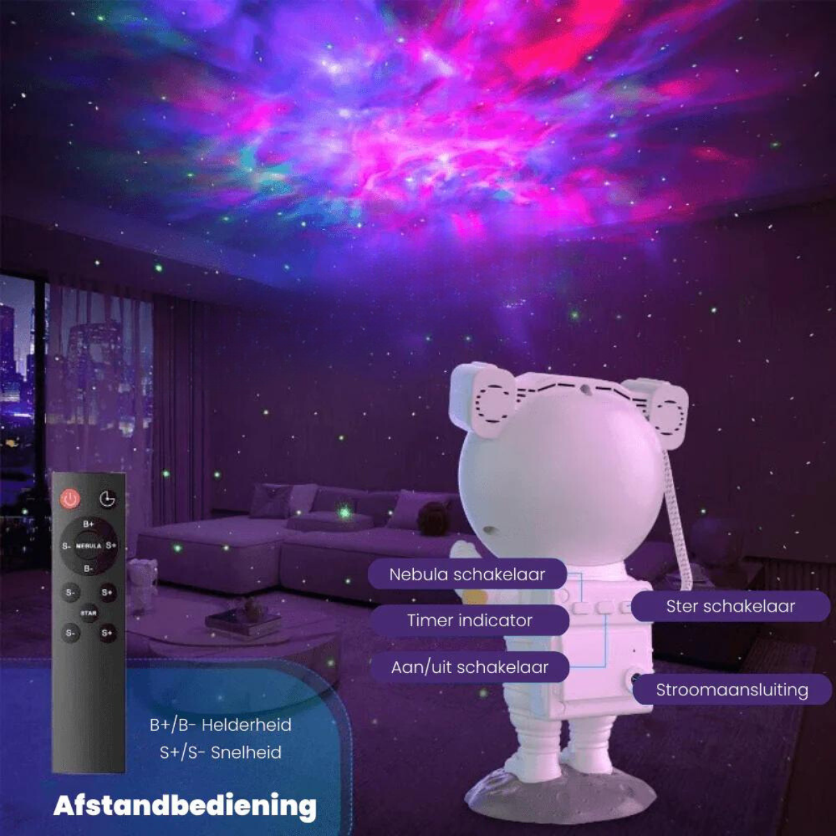 Guili | SpaceGlow | Create magical starry nights - Astronaut projector lamp