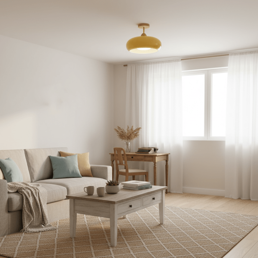 Nordic Wooden Dome Glass LED Semi-Flush Mount Ceiling Light 1-Light