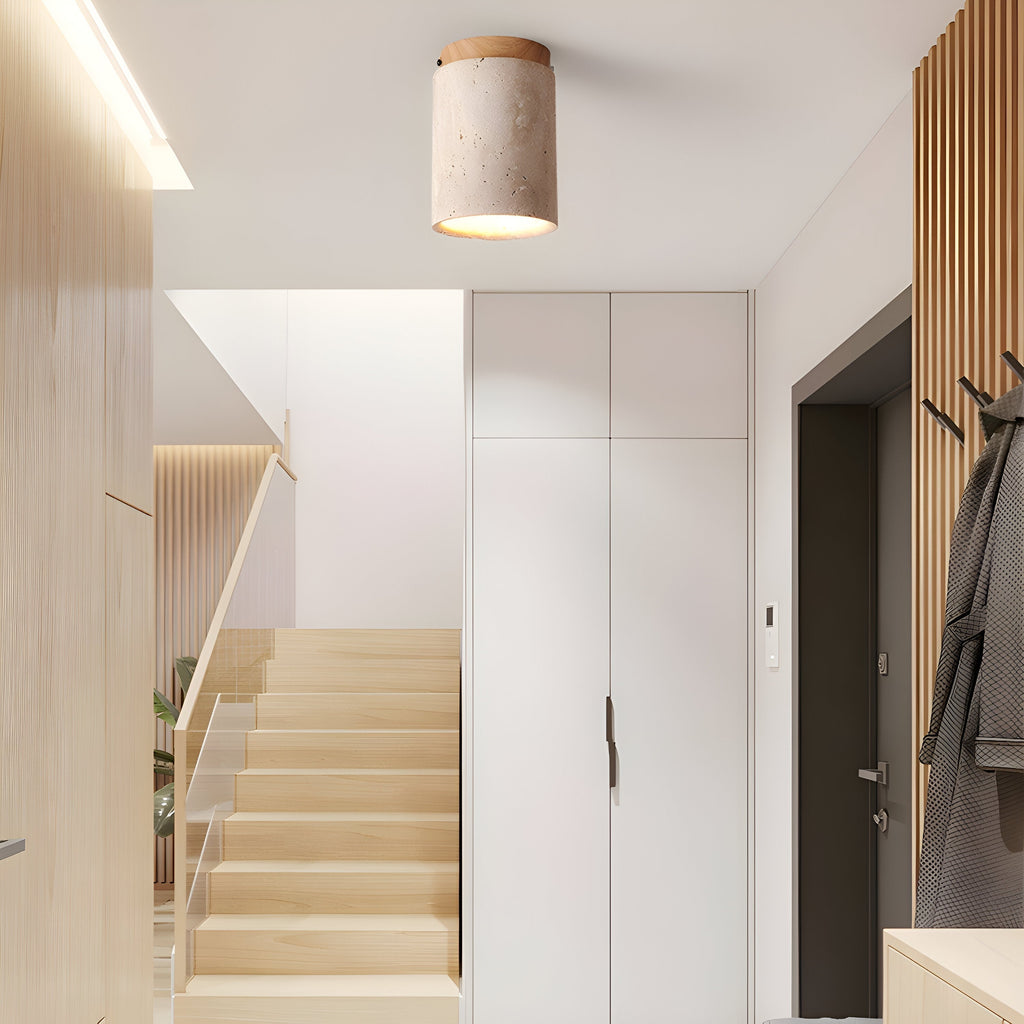 Elegant Travertine Cylinder LED Ceiling Spotlight 1-Light
