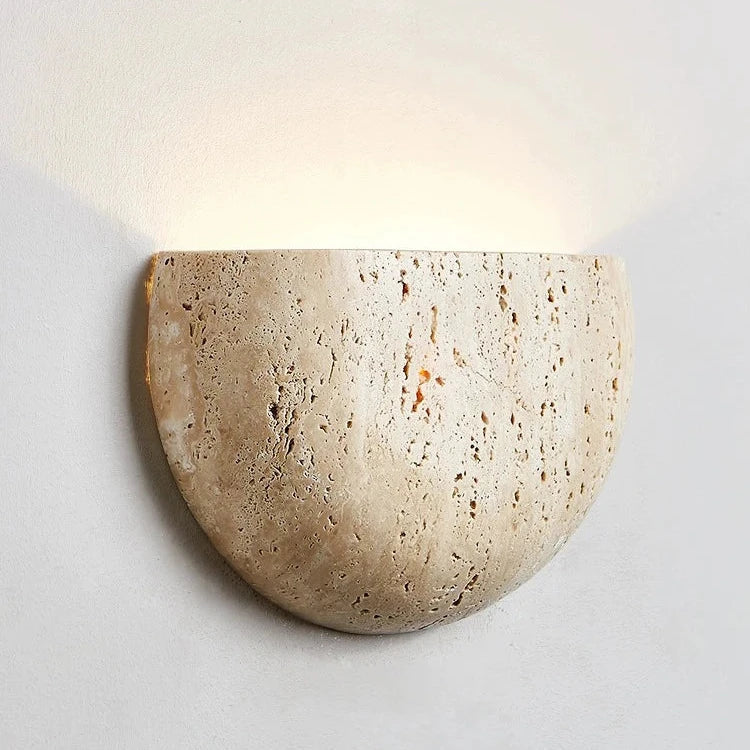 Medieval Travertine Stone Half-Round Wall Sconce G4 1-Light