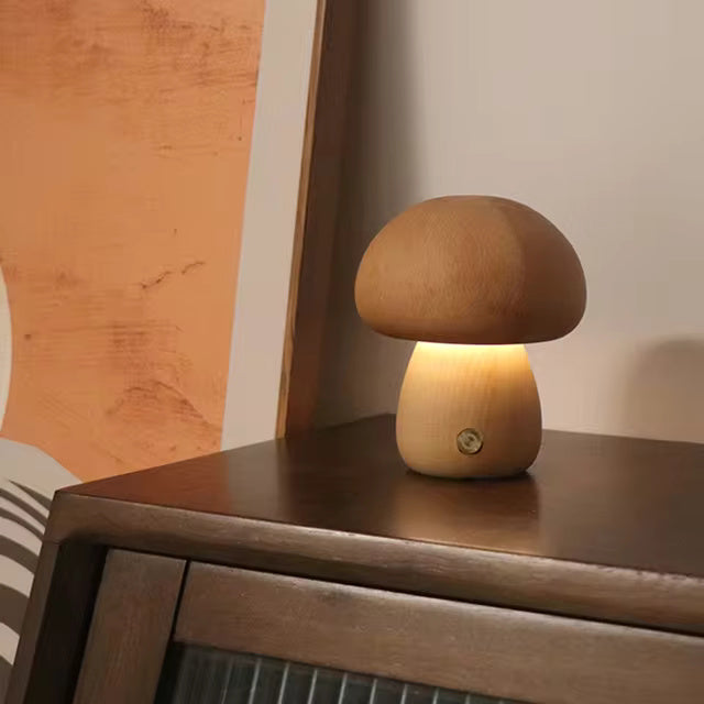 Modern Wood Mushroom LED Table Lamp 1-Light