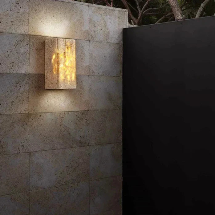Minimalist Travertine Stone Square Outdoor Wall Light LED 1-Light