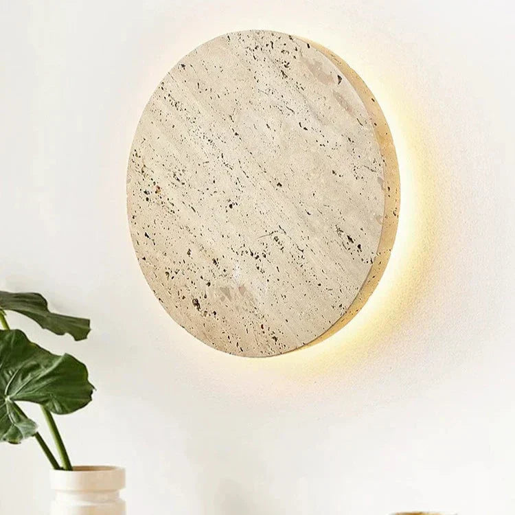 Minimalist Travertine Round Wall Sconce LED 1-light
