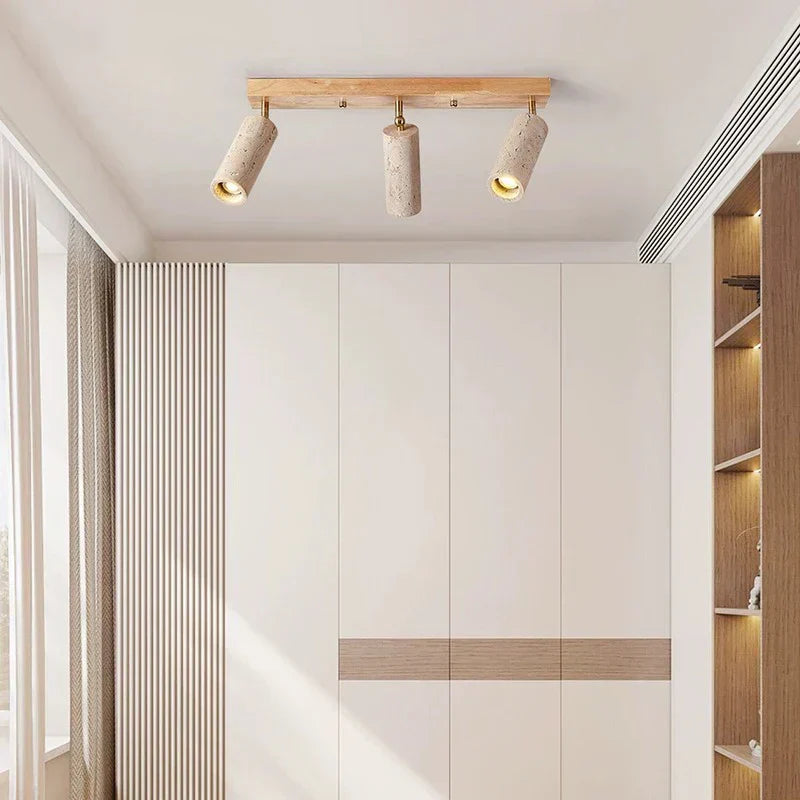 Nordic Wabi-Sabi Travertine Cylinder Ceiling Light 3-Light