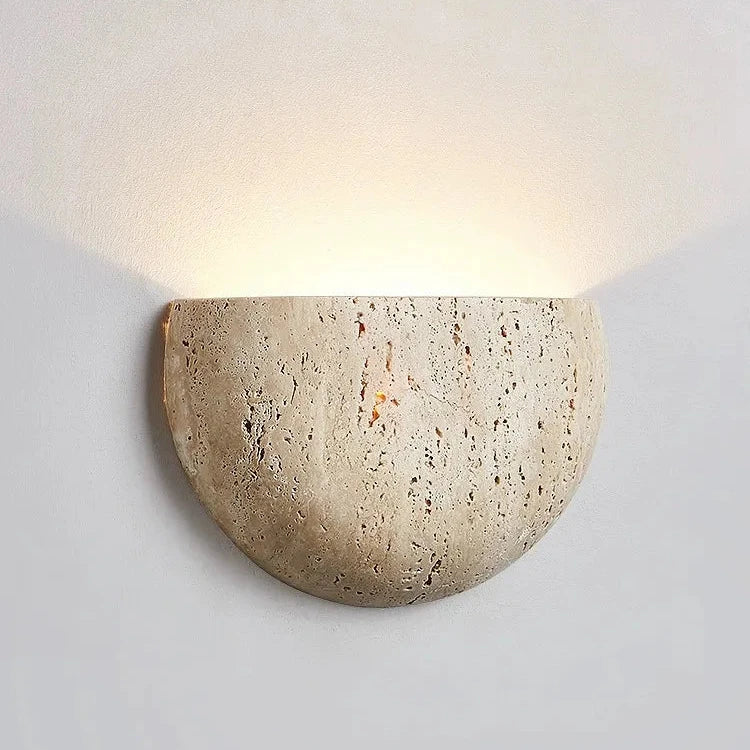 Medieval Travertine Stone Half-Round Wall Sconce G4 1-Light