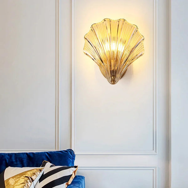 Art Deco Brass Glass Seashell Wall Sconce LED 1-Light