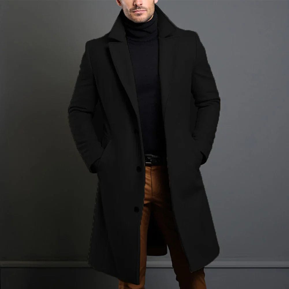 Leonard Men’s Long Wool Overcoat – Timeless Winter Elegance Dark Blue