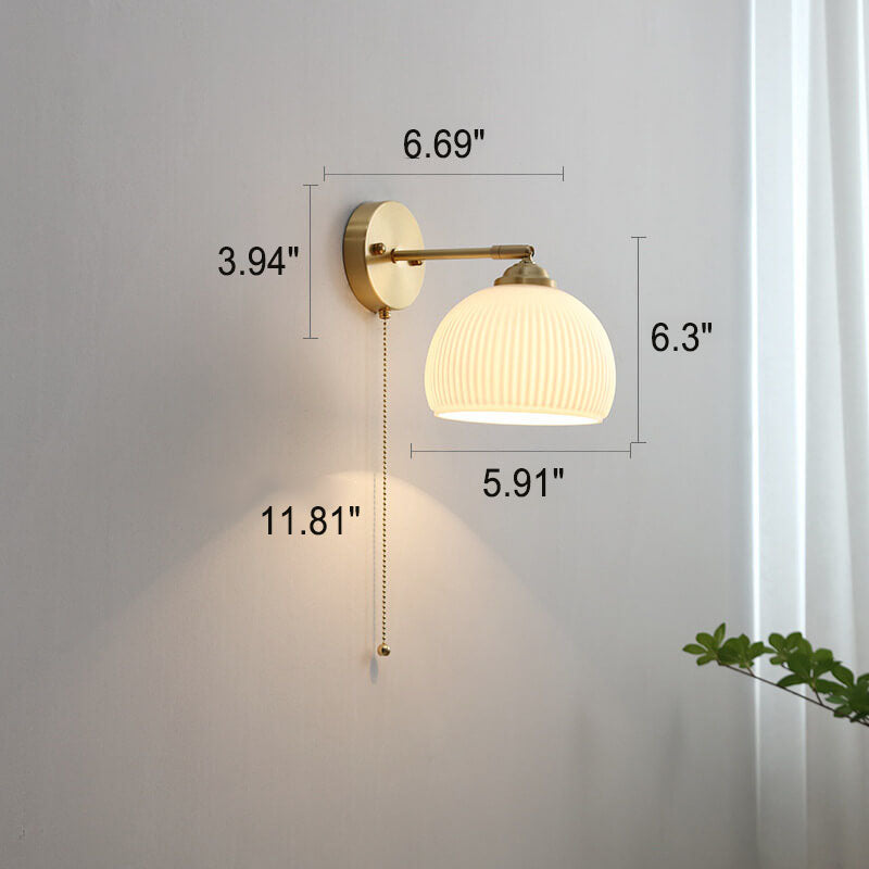 Nordic Brass Ribbed Glass 1-Light Wall Sconce