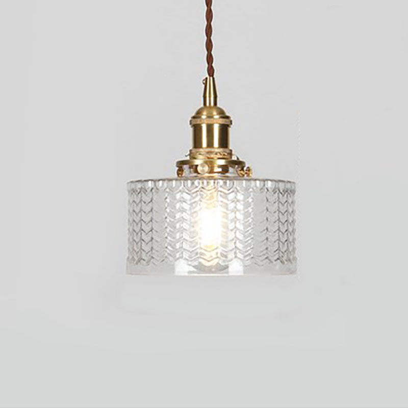 Japanese Brass Glass 1-Light Round Pendant Light