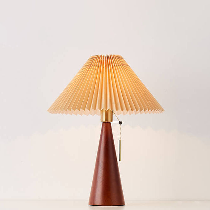 Japanese Minimalist Wooden Pleated Fabric LED Table Lamp 1-Light