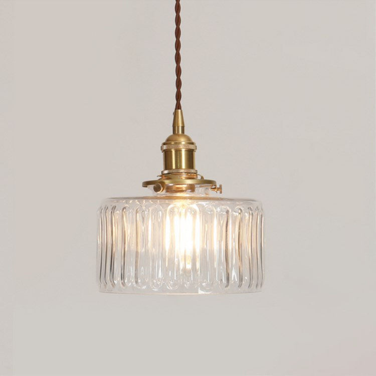 Japanese Brass Glass 1-Light Round Pendant Light